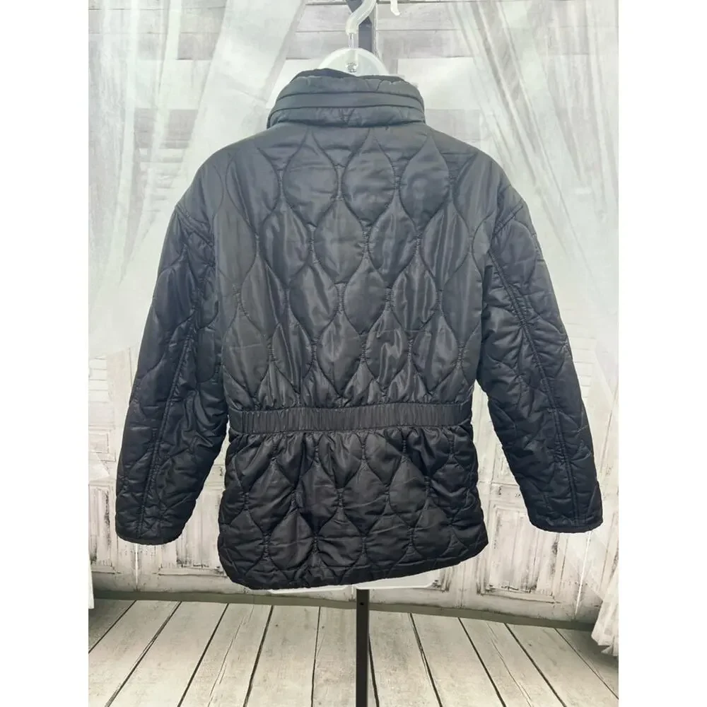 KATE SPADE Onion Quilt Jacket Black Cinched Waist Hood Women’s Size XS Classic